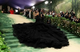 Unionized staff at Conde Nast are seen during a January 2024 walkout amid layoff announcements -- a deal was announced hours before the Met Gala