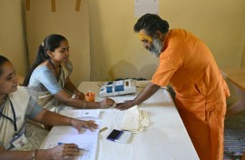 Polling officials have had to traverse through the Gir forest to set up a voting booth in Banej, where Mahant Haridas Udaseen is the sole resident