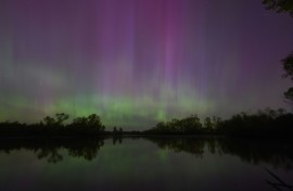 Northern lights or aurora borealis are seen over London during a geomagnetic storm on May 11, 2024