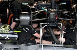 Work it out: Mechanics work on the Mercedes of Lewis Hamilton