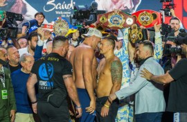 Britain's Tyson Fury (L) and Ukraine's Oleksandr Usyk (R) will fight in Riyadh on Saturday