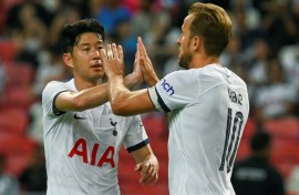 Harry Kane (right) will play against former strike partner Son Heung-min (left) in Seoul in August