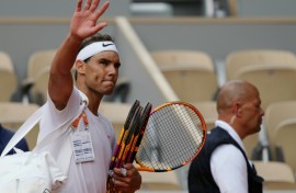'Give my all': Rafael Nadal waves to spectators as he leaves the court after taking part in a practice session at the French Open