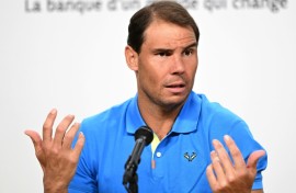 Last time?: Rafael Nadal holds a French Open press conference on Saturday 