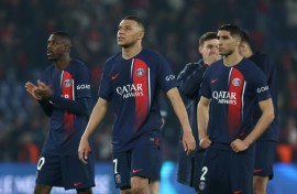 Kylian Mbappe (C) is leaving but Ousmane Dembele (L) and Achraf Hakimi (R) remain as big stars at Paris Saint-Germain