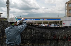 The barrier was put up a week ago in a popular photo spot by authorities in Fujikawaguchiko town