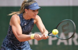 Friendly rivalry: Paula Badosa on her way to victory over Yulia Putintseva on Thursday