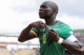 Vincent Aboubakar celebrates scoring for Cameroon against Cape Verde during a 2026 World Cup qualifier in Yaounde. 