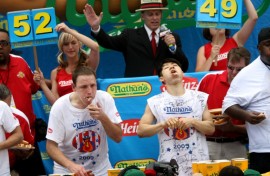 Japan's Takeru Kobayashi won the Nathan's Annual Hot Dog Eating Contest in New York six times in a row before he was beaten by Joey Chestnut