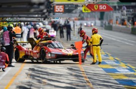 Ferrari, aiming for back-to-back wins, in the pits during Thursday qualifying at Le Mans  