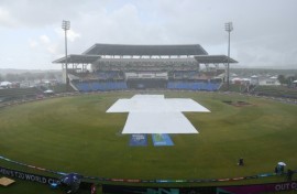 Rain pelts the field before England and Namibia's T20 World Cup match