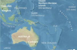 Map locating Saipan in northern Mariana Islands, a US territory in the Pacific, where WikiLeaks founder Julian Assange appeared in court Wednesday morning local time