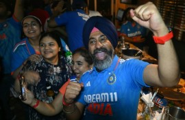 Fans celebrate after India wins the ICC Men's T20 World Cup final cricket match against South Africa, in New Delhi on June 29, 2024
