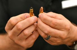 Students are taught to identify blank bullets by their characteristic ridged tips
