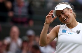 Yulia Putintseva celebrates her Wimbledon win against world number one Iga Swiatek