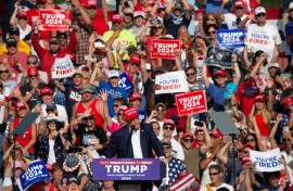 Former US President Donald Trump speaking moments before shots were fired at a rally in Pennsylvania