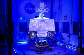 NASA's Volatiles Investigating Polar Exploration Rover (VIPER) assembled inside the cleanroom at the agency's Johnson Space Center in Houston, Texas