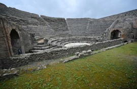A view shows the Amphitheatre of Pompeii at the Archaeological Park of Pompeii -- new research indicates victim of the 79 AD eruption of Mt Vesuvius may have been killed by a simultaneous earthquake