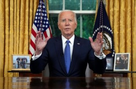 US President Joe Biden speaks during an address to the nation about his decision to not seek reelection, in the Oval Office at the White House on July 24, 2024
