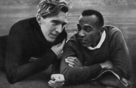 Jesse Owens and Luz Long chat at the Berlin Olympic Stadium during the 1936 Games