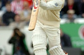 On the attack: Graham Thorpe hits a ball to the boundary during his final Test against Bangladesh at Chester-le-Street in 2005