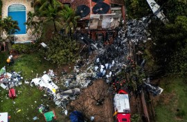 Aerial view of the wreckage of Voepass Flight 2283 in Venhedo, Brazil