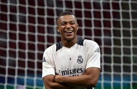 Real Madrid's French forward Kylian Mbappe was named in Carlo Ancelotti's starting line-up against Atalanta
