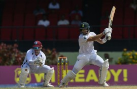 In the runs: Aiden Markram of South Africa hits a boundary during his innings on Friday