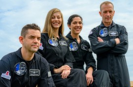 The SpaceX Polaris Dawn crew (L to R:) Jared Isaacman, Anna Menon, Sarah Gillis and Scott Poteet