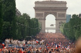 The Champs-Elysees, and its Arc de Triomphe, have often been a place of popular celebration of sporting events
