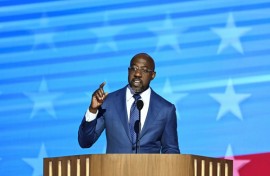 Raphael Warnock, a Democratic senator and pastor from the southern US state of Georgia, speaks on the first day of the Democratic National Convention in Chicago
