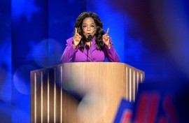 US television host and producer Oprah Winfrey speaks on the third day of the Democratic National Convention (DNC) at the United Center in Chicago