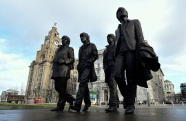 A statue of The Beatles, featuring (L-R) musicians Paul McCartney, George Harrison, Ringo Starr and John Lennon, created by sculptur Chris Butler, in their native Liverpool
