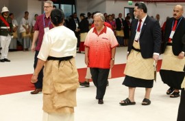 United Nations Secretary-General Antonio Guterres (C) attends the Pacific Islands Forum in Nuku’alofa on August 26, 2024.
