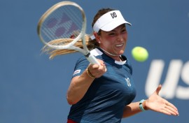 Moving on: Croatia's Donna Vekic on the way to a first-round victory over Australian Kimberly Birrell at the US Open