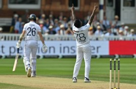 Five-wicket haul: Sri Lanka's Asitha Fernando celebrates dismssing Olly Stone for innings figures of 5-102 in the second Test against England at Lord's