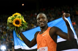 Tebogo celebrates after winning the 200m in Zurich