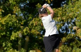 South Africa's Ashleigh Buhai plays a shot on the way to the first round lead in the LPGA Queen City Championship
