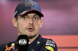 Max Verstappen speaks during Thursday's press conference in Singapore