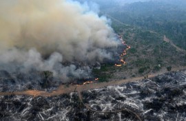 Aerial view of an area of Amazon rainforest deforested by illegal fire in the municipality of Labrea, Amazonas State, Brazil, taken on August 20, 2024