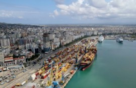 Aerial view of the port in Duress, Albania, the departure point for 102 containers allegedly carrying toxic waste bound for Thailand