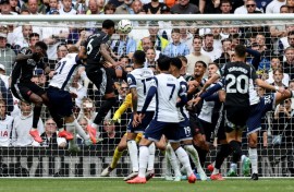 Arsenal defender Gabriel Magalhaes scores against Tottenham