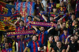 Barcelona fans at the Champions League first  round match against AS Monaco and FC Barcelona at the Louis II Stadium