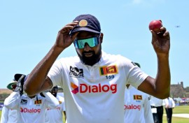 Sri Lanka's Prabath Jayasuriya celebrates his six wickets as New Zealand were 88 all out in Galle