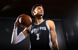San Antonio Spurs Victor Wembanyama stands for a portrait during the team's media day on Monday 