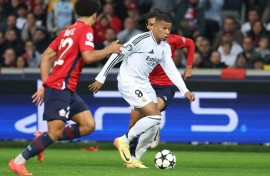 Kylian Mbappe in action for Real Madrid against Lille in the Champions League on Wednesday