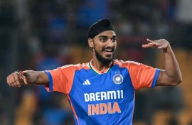 In the wickets: India's Arshdeep Singh celebrates after dismissing Bangladesh's Parvez Hossain Emon