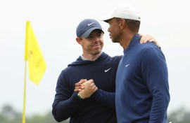 Northern Ireland's Rory McIlroy, left, and 15-time major winner Tiger Woods, right, could meet on January 27 in the inaugural season of the TGL under a debut campaign schedule