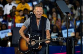 US singer-songwriter Bruce Springsteen performs during a campaign event for US Vice President and Democratic presidential candidate Kamala Harris in Georgia