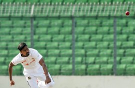 Bangladesh's Taijul Islam delivers a ball during the  first Test against South Africa